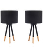 Set of 2 Table Lamps Black Metal 40H cm Wooden Tripod Base Black Fabric Shade Modern Beliani
