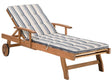 Garden Sun Lounger Light Acacia Wood with Blue and Beige Cushion Outdoor Weather Resistant Reclining with Wheels Beliani