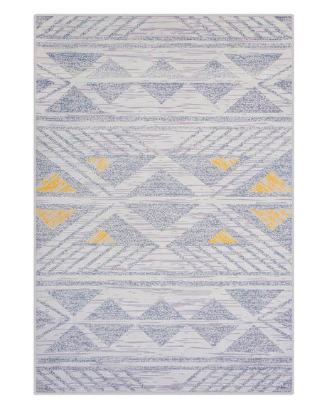 Rug Grey with Yellow Polyester 140 x 200 cm Low Pile Geometric Pattern  Beliani