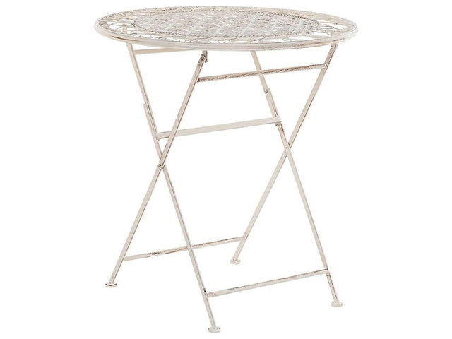 Garden Bistro Table Beige Metal Round Shabby Chic French Beliani