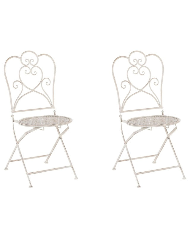 Set of 2 Garden Bistro Chairs Beige Metal Shabby Chic French Beliani