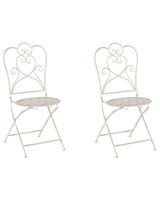 Set of 2 Garden Bistro Chairs Beige Metal Shabby Chic French Beliani