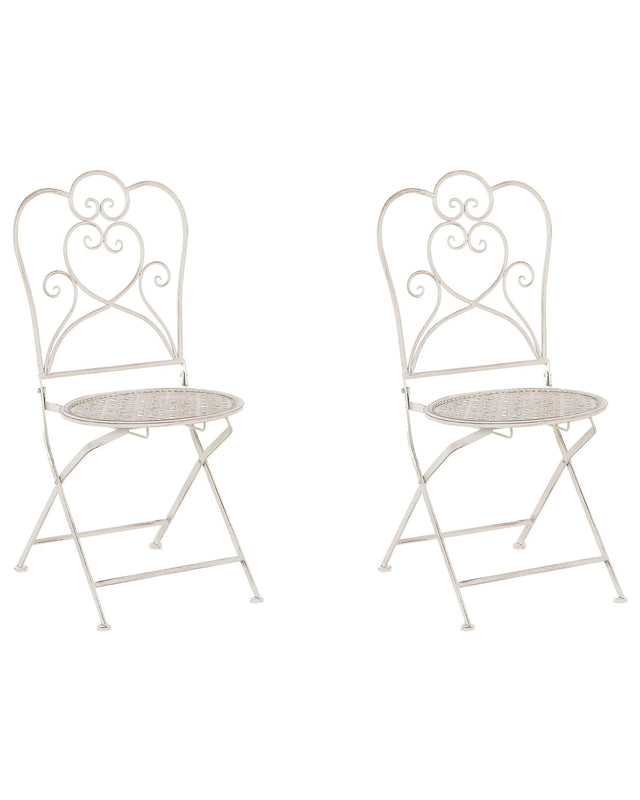 Set of 2 Garden Bistro Chairs Beige Metal Shabby Chic French Beliani