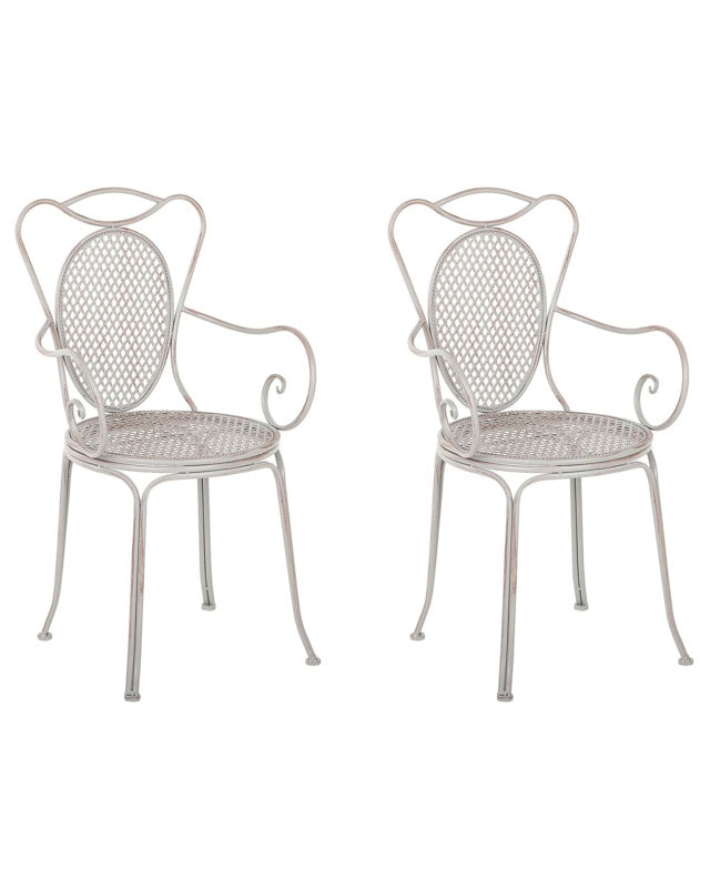 Set of 2 Bistro Garden Chairs Grey Shabby Chic French Beliani