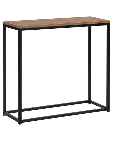 Console Table Dark Wood Top Black Metal Base 80 x 30 cm Industrial Modern Living Room Bedroom Hallway Beliani