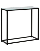 Console Table White Marble Effect Tempered Glass Top Black Metal Base 80 x 30 cm Glam Modern Living Room Bedroom  Hallway Beliani