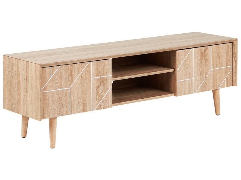 TV Stand Light Wood for up to 70ʺ TV Media Unit with 2 Cabinets Shelves Beliani