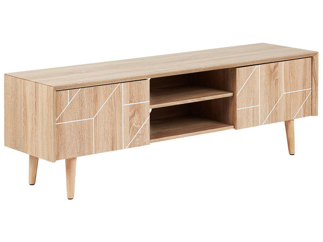 TV Stand Light Wood for up to 70 TV Media Unit with 2 Cabinets Shelves Beliani