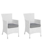 Garden Dining Chair Set of 2 White Faux Rattan Grey Cushion Seat Outdoor Resistances Beliani