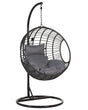 Hanging Chair Black Rattan Round Wicker Basket with Cushions Metal Frame Boho Beliani