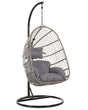 Hanging Chair Grey Rattan Metal Frame Indoor-Outdoor Egg Shape Boho Beliani