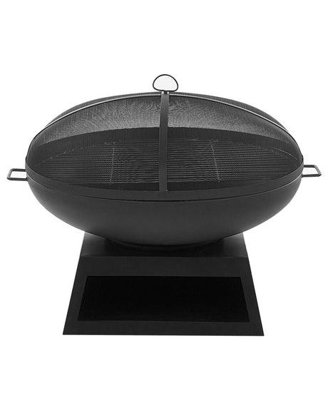 Outdoor Fire Pit Black Steel Base Round Top for Charcoal Garden BBQ Beliani