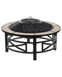 Outdoor Fire Pit Black with Beige Still Ceramic Round Base Accessories Garden BBQ Beliani