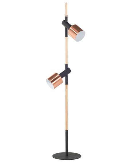 Floor Lamp Black with Copper Metal 125 cm Adjustable Round Spotlights Modern Design Beliani