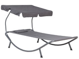 Garden Outdoor Lounger Daybed Dark Grey Textile Seat Aluminium Frame Curved Canopy Beliani