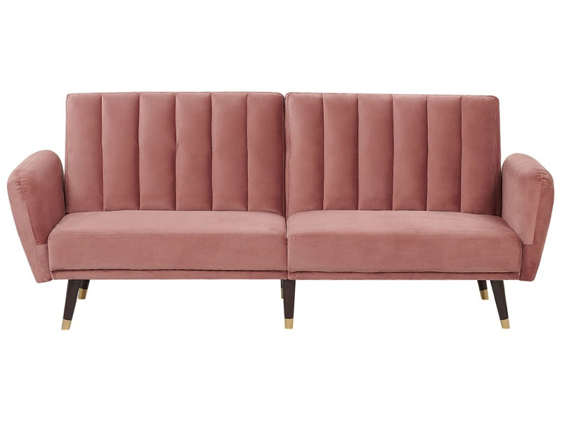 Sofa Bed Pink Sleeper Convertible Velvet Upholstery Elegant Glam Modern Living Room Bedroom Beliani