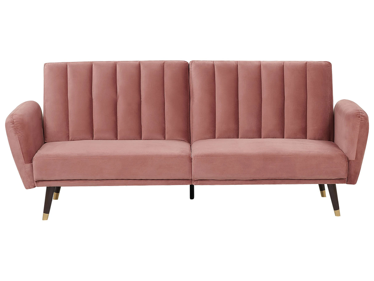 Sofa Bed Pink Sleeper Convertible Velvet Upholstery Elegant Glam Modern Living Room Bedroom Beliani