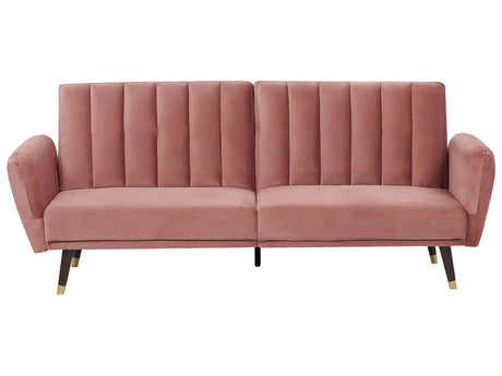 Sofa Bed Pink Sleeper Convertible Velvet Upholstery Elegant Glam Modern Living Room Bedroom Beliani