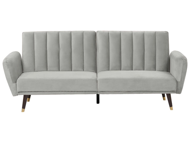 Sofa Bed Light Grey Sleeper Convertible Velvet Upholstery Elegant Glam Modern Living Room Bedroom Beliani