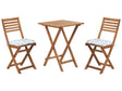 3 Piece Bistro Set Light Solid Acacia Wood Blue Cushions Folding Slatted Design Scandinavian Modern Beliani