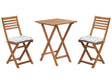 3 Piece Bistro Set Light Solid Acacia Wood Blue Cushions Folding Slatted Design Scandinavian Modern Beliani