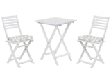 3 Piece Bistro Set White Solid Acacia Wood Mint Green Cushions Folding Slatted Design Scandinavian Modern Beliani