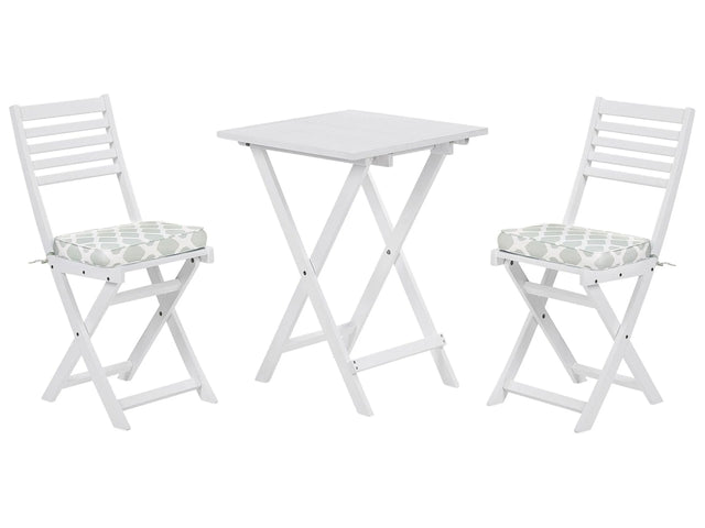 3 Piece Bistro Set White Solid Acacia Wood Mint Green Cushions Folding Slatted Design Scandinavian Modern Beliani