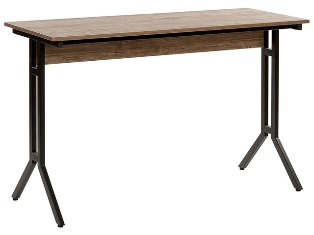 Home Office Desk Dark Wood Tabletop Black Powder Coated Steel Legs 120 x 48 cm Modern Industrial Design Beliani