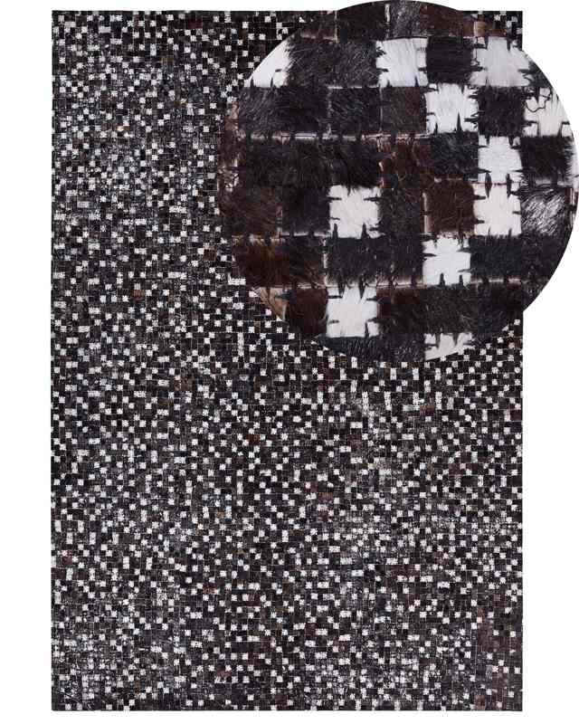 Area Rug Brown with Silver Leather 140 x 200 cm Rustic Patchwork  Beliani