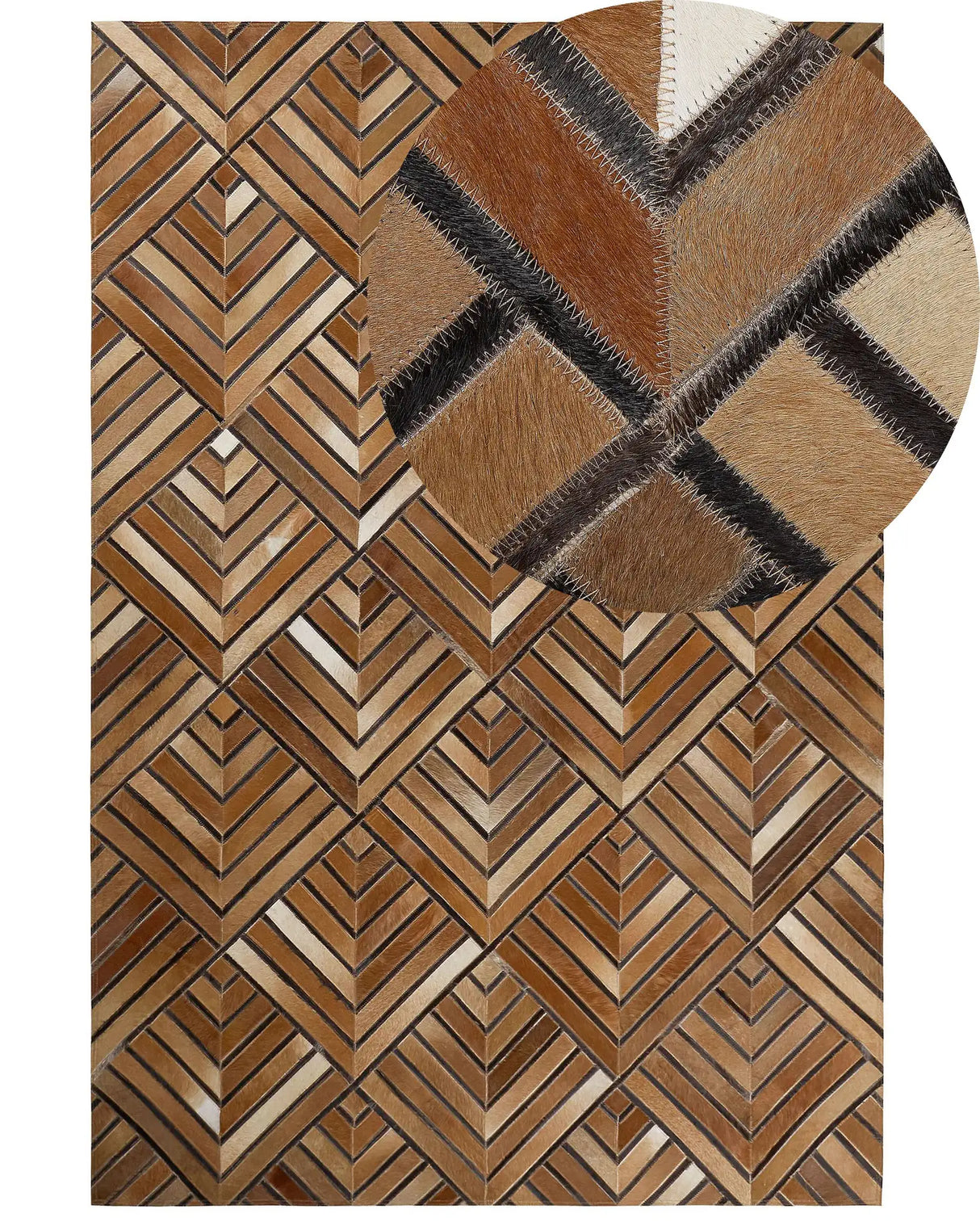 Cowhide Area Rug Brown Leather Patchwork Diamond Geometric Pattern 140 x 200 cm Beliani