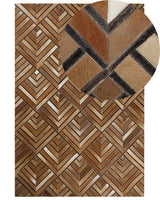 Cowhide Area Rug Brown Leather Patchwork Diamond Geometric Pattern 140 x 200 cm Beliani