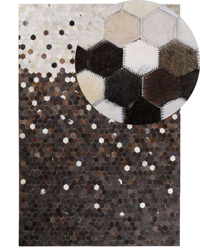 Area Rug Brown with Beige Leather 140 x 200 cm Rustic Patchwork  Beliani