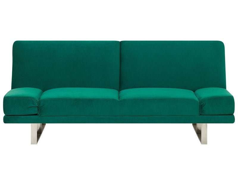 Sofa Bed Green Velvet Upholstery 3 Seater Click Clack Mechanism Adjustable Armrests Beliani