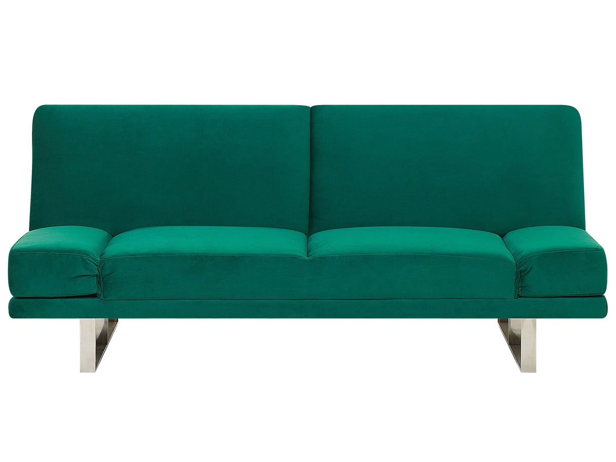 Sofa Bed Green Velvet Upholstery 3 Seater Click Clack Mechanism Adjustable Armrests Beliani