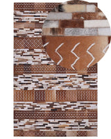 Cowhide Area Rug Brown Hair on Leather Patchwork Striped Scandinavian Patterns 140 x 200 cm Beliani