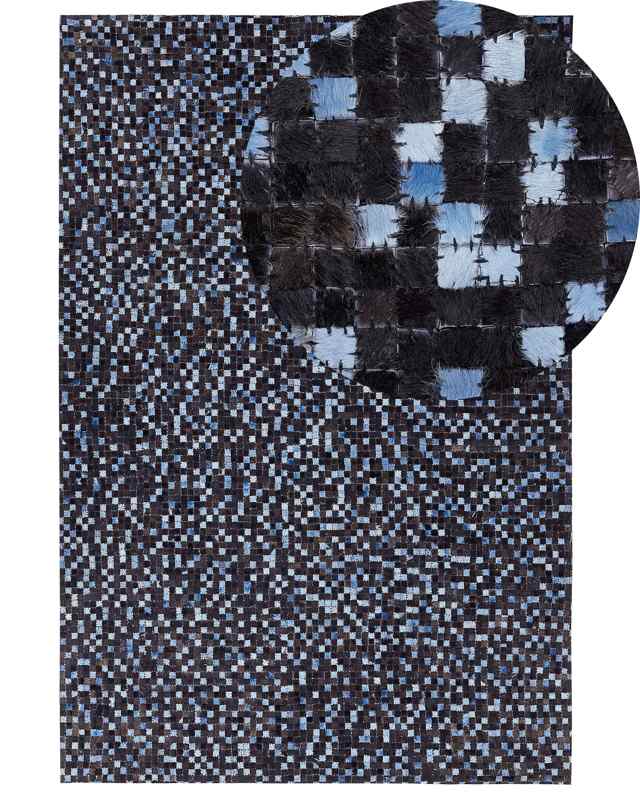 Area Rug Brown and Blue Genuine Cowhide Leather Rectangular 140 x 200 cm Patchwork Boho Decor  Beliani