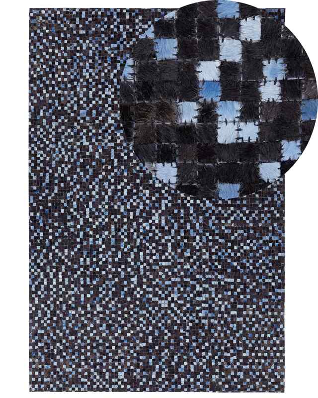 Area Rug Brown and Blue Genuine Cowhide Leather Rectangular 160 x 230 cm Patchwork Boho Decor  Beliani