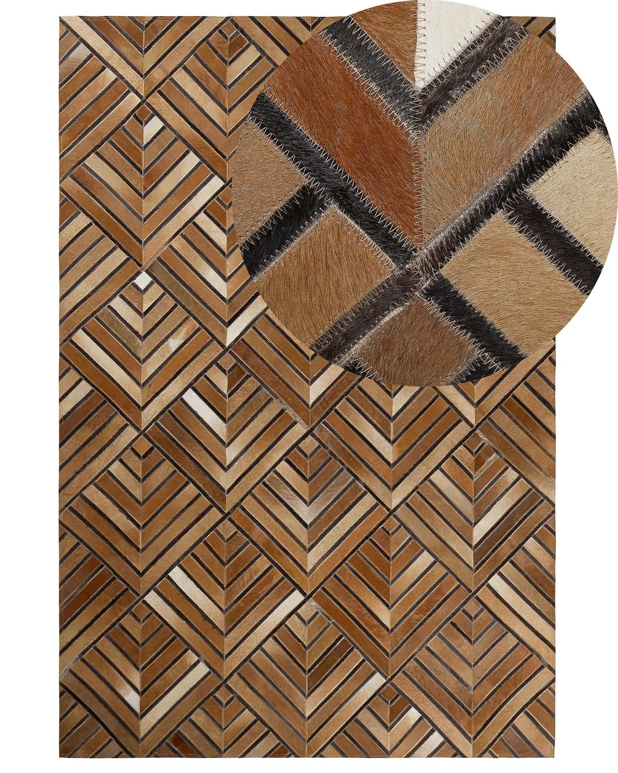 Cowhide Area Rug Brown Leather Patchwork Diamond Geometric Pattern 160 x 230 cm Beliani