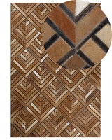Cowhide Area Rug Brown Leather Patchwork Diamond Geometric Pattern 160 x 230 cm Beliani
