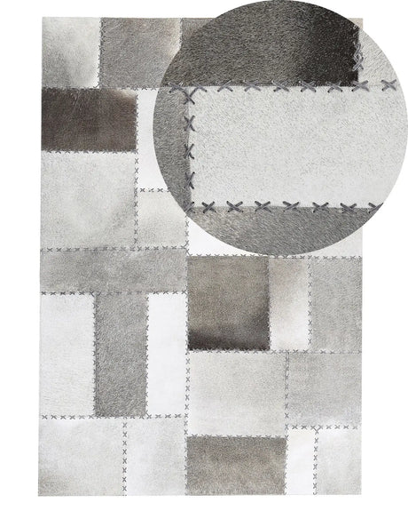 Area Rug Brown and Grey Cowhide Leather 140 x 200 cm Handcrafted Patchwork Vintage Beliani
