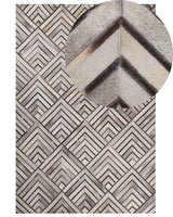 Cowhide Area Rug Beige Leather Patchwork Diamond Geometric Pattern 140 x 200 cm Beliani