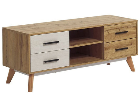 TV Stand Light Wood with White for up to 55ʺ TV with 4 Drawers and 2 Shelves Rustic Beliani