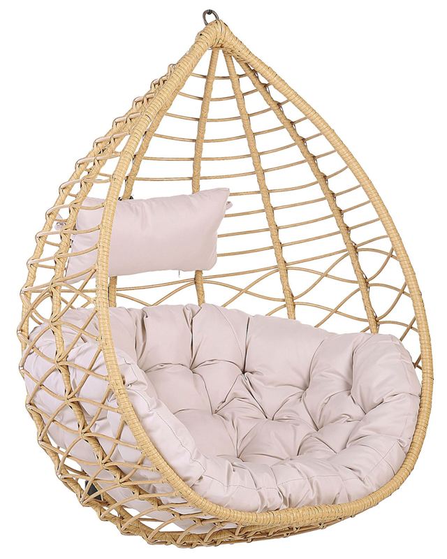 Hanging Chair Beige Rattan Indoor-Outdoor Basket Shape Boho Beliani