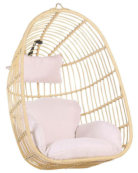 Hanging Chair Beige Rattan Ceiling-Mounted Indoor-Outdoor Egg Shape Boho Beliani