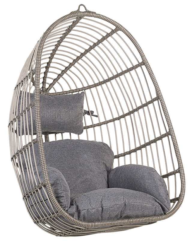 Hanging Chair Grey Rattan without Stand Indoor-Outdoor Egg Shape Boho Beliani