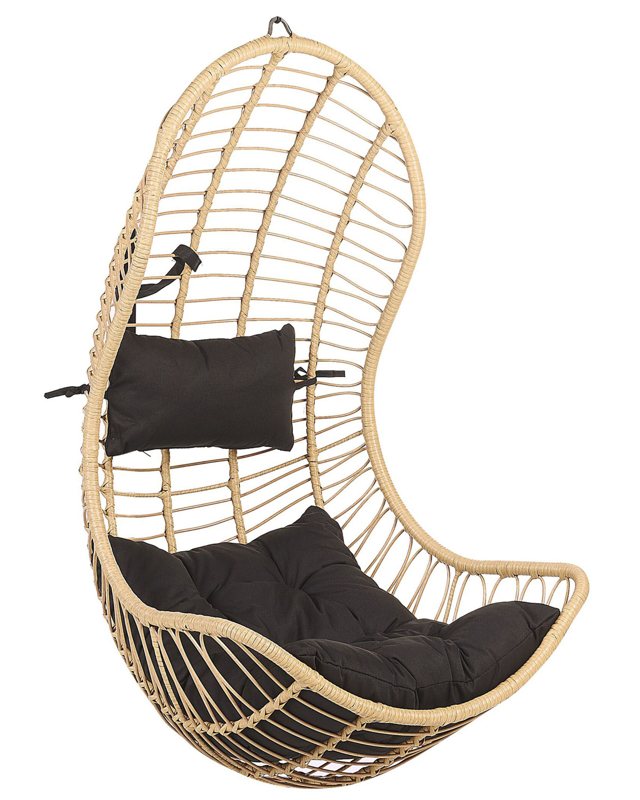 Hanging Chair Beige Rattan Indoor-Outdoor without Stand Curved Shape Boho Beliani