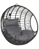 Hanging Chair Black Rattan Round Wicker Basket without Stand with Cushions Boho Beliani