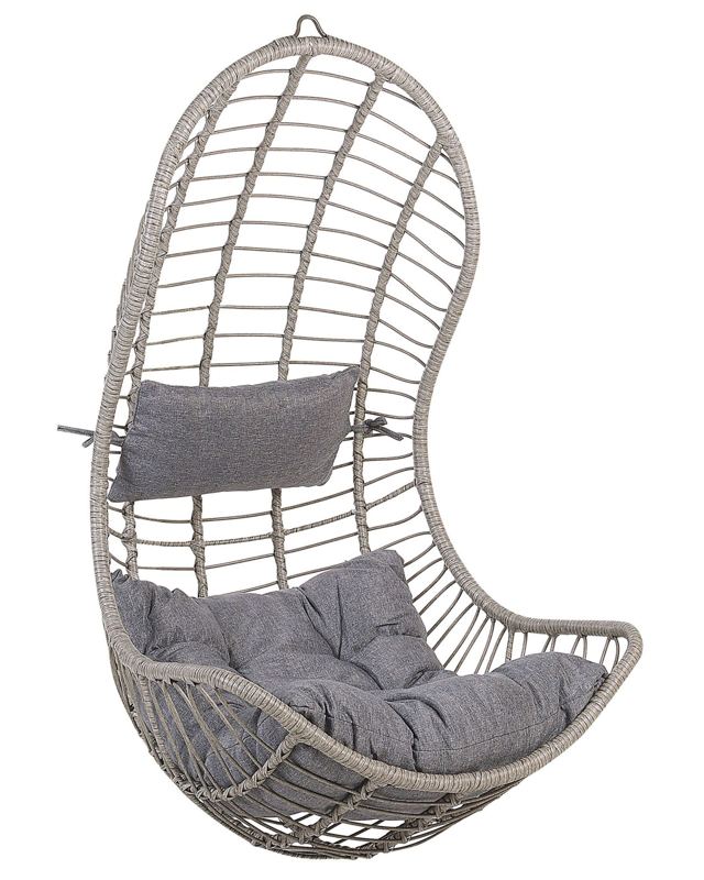 Hanging Chair Grey Rattan without Stand Indoor-Outdoor Curved Shape Boho Beliani