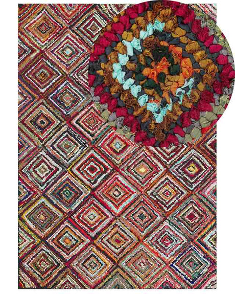 Rag Rug Multicolour Cotton 160 x 230 cm Braided Bohemian Hand Made Rug Beliani