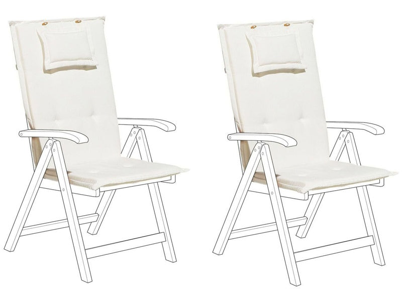 Set of 2 Garden Chair Cushion Off-White Polyester Seat Backrest Pad Modern Design Outdoor Pad Beliani